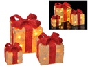 LED Geschenkboxen 3er Set warmweiß Timer Batteriebetrieb Sisal