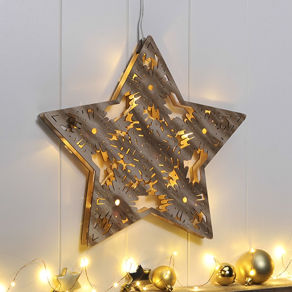 LED Holzstern 12 warmweiße LEDs Weihnachtsdeko Innen Batteriebetrieb