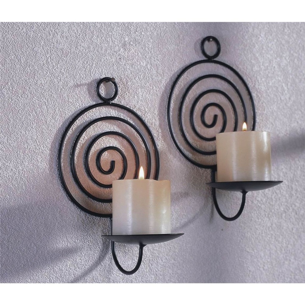 2er Wandkerzenhalter, Spirale Metall Schwarz