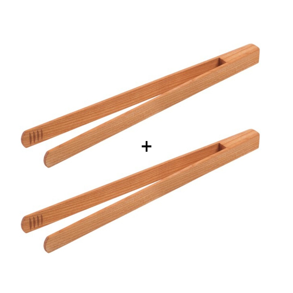 2er Set Holz Grillzange Küchenzange Salatzange Kirschholz